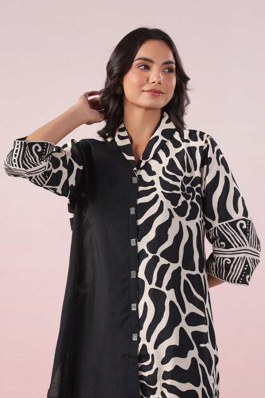 Monochrome Swirl Black Printed Russian Silk Co-ord Set