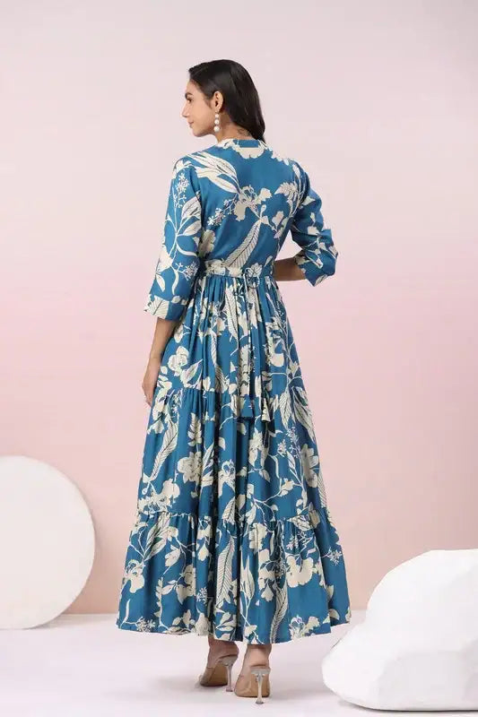 Indigo Floral Russian Silk Elegance Gown