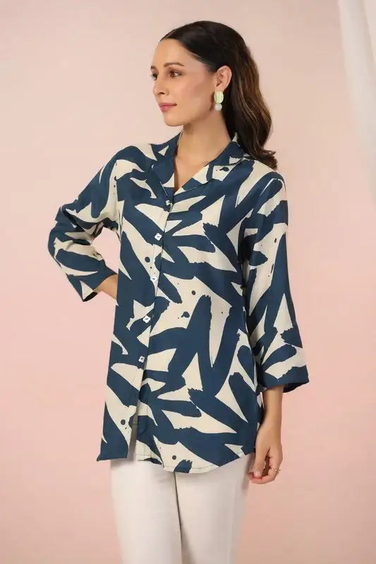 Indigo Brushstroke Russian Silk Top
