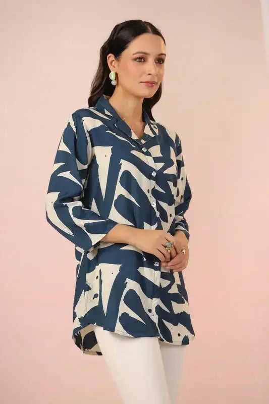 Indigo Brushstroke Russian Silk Top
