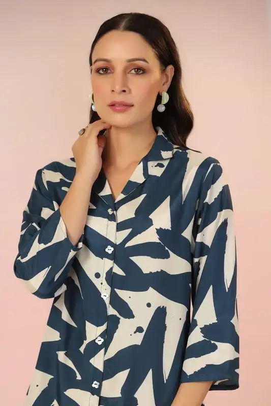 Indigo Brushstroke Russian Silk Top