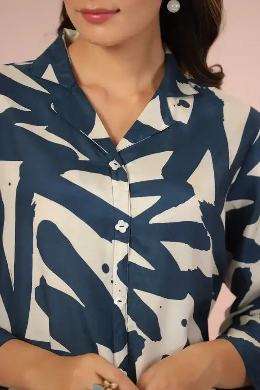 Indigo Brushstroke Russian Silk Top