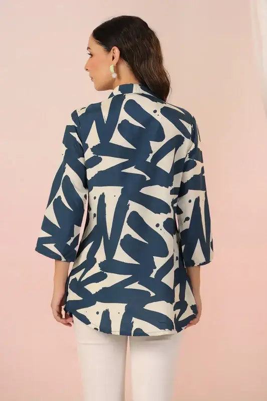 Indigo Brushstroke Russian Silk Top