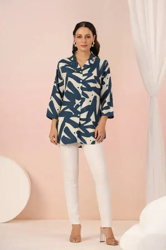 Indigo Brushstroke Russian Silk Top