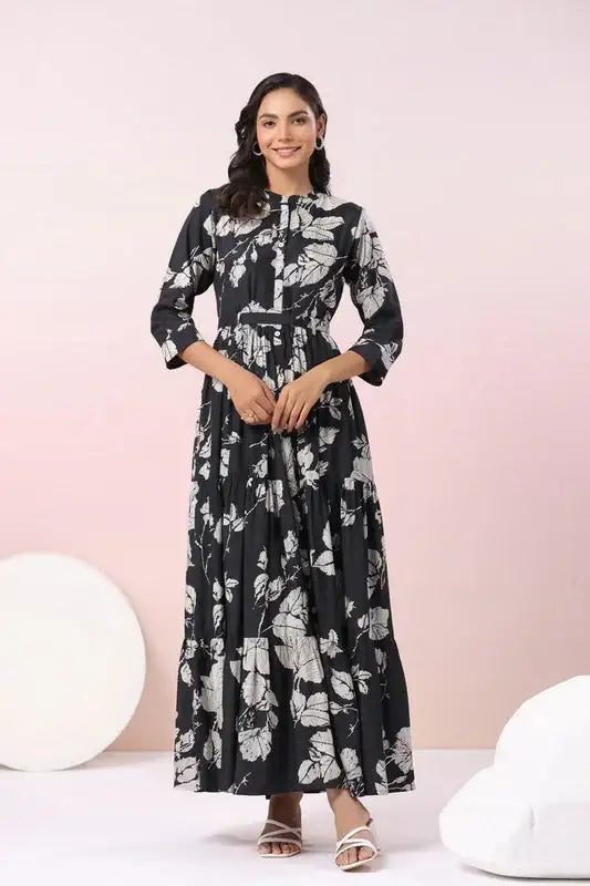 Midnight Blossom Maxi Noir Floral Dream Black Russian Silk Dress