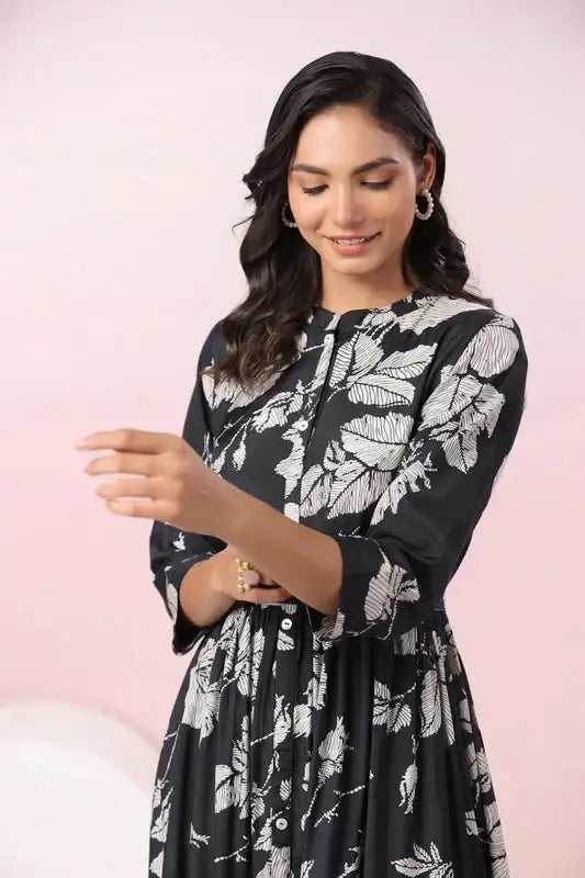 Midnight Blossom Maxi Noir Floral Dream Black Russian Silk Dress