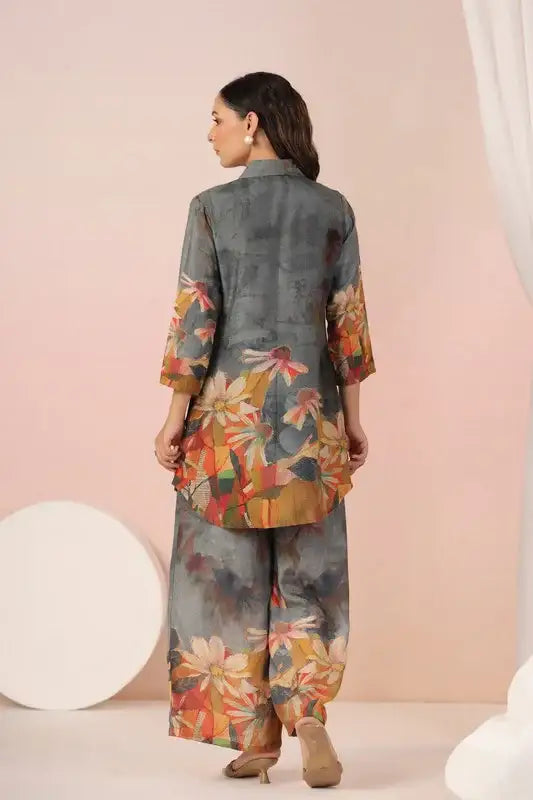 Autumn Bloom Russian Silk Co-ord Set