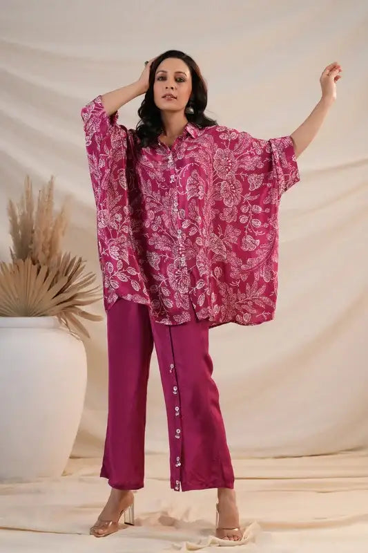 Berry Blossom Luxe Natural Crepe Russian Silk Co-ord Set