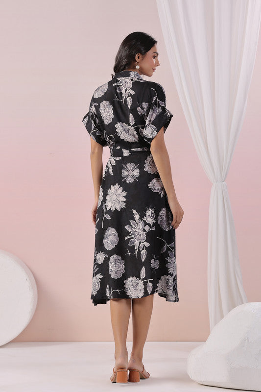 Black Blossom Ease Russian Silk Dress