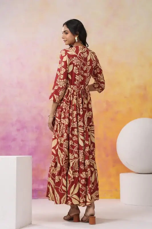 Crimson Bloom Maxi Russain Silk Dress