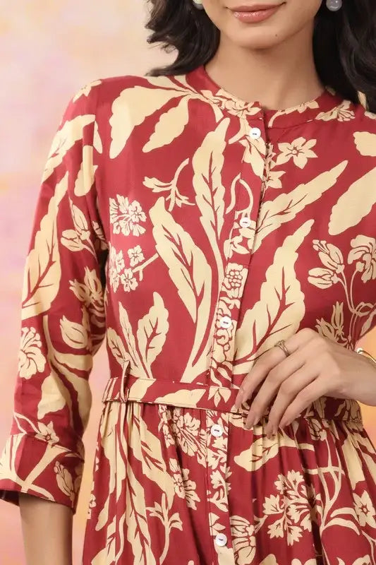 Crimson Bloom Maxi Russain Silk Dress