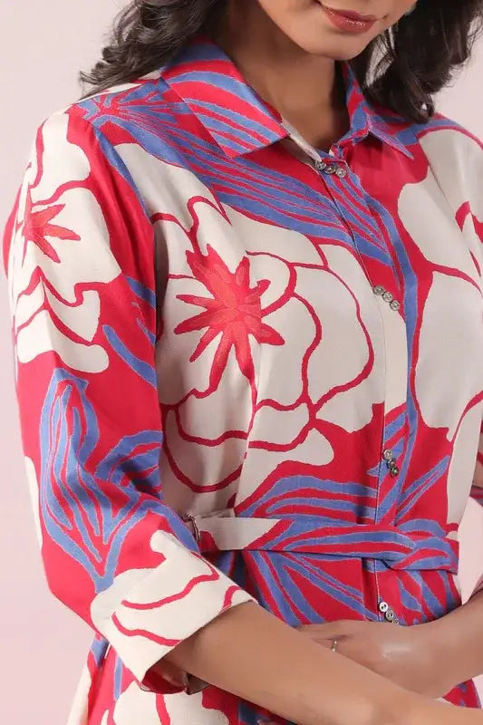 Tropical Bloom Shirt Russian Silk Dress