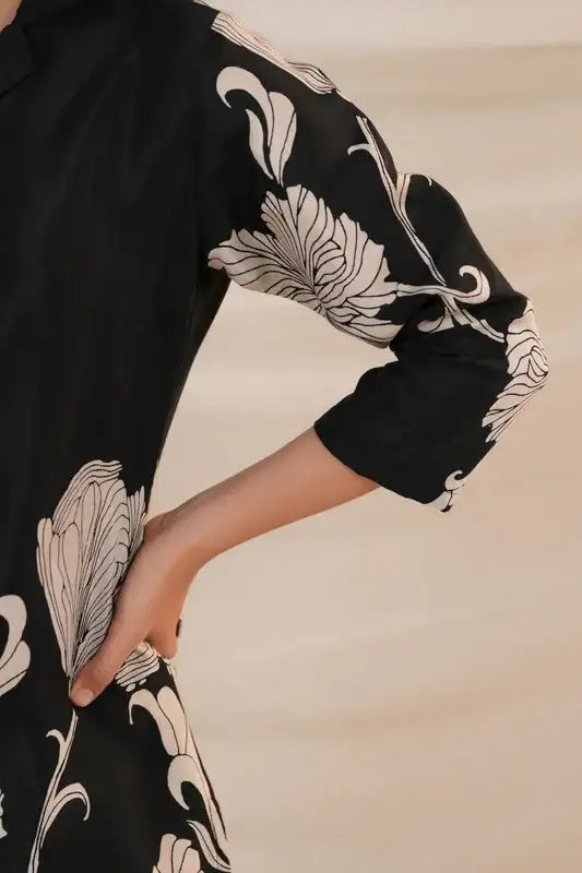 Black Blossom Russian Silk Co-ord Set