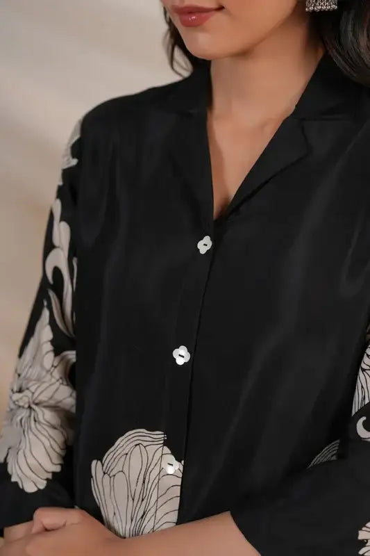 Black Blossom Russian Silk Co-ord Set