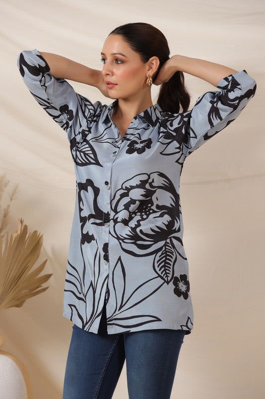 Sky Blue Petal Russian Silk Top