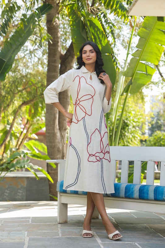 Canvas Bloom Embroidered Cotton Flex Dress