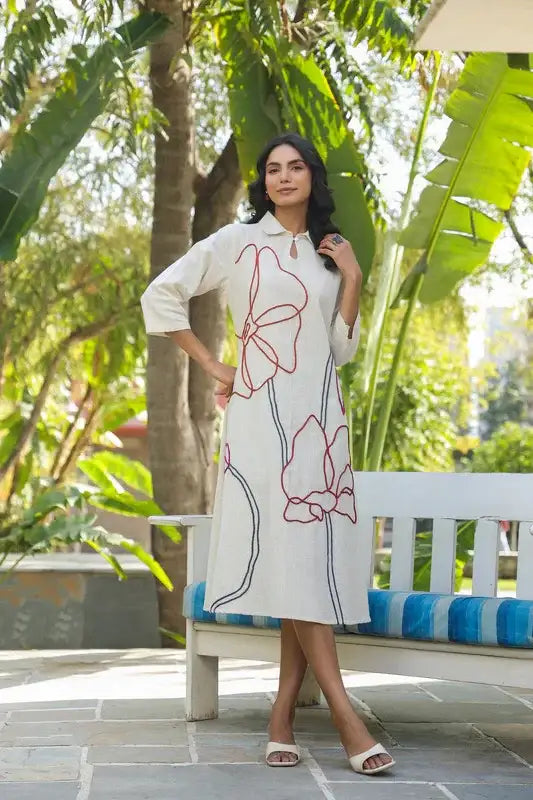 Canvas Bloom Embroidered Cotton Flex Dress