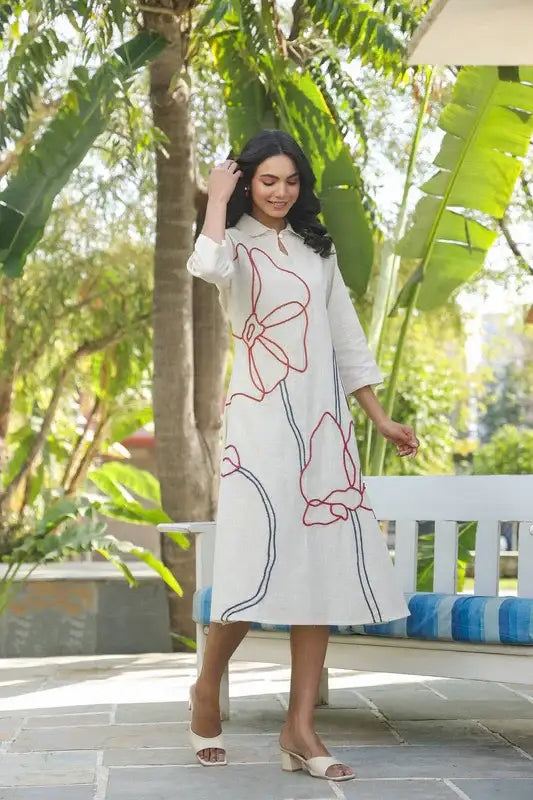 Canvas Bloom Embroidered Cotton Flex Dress