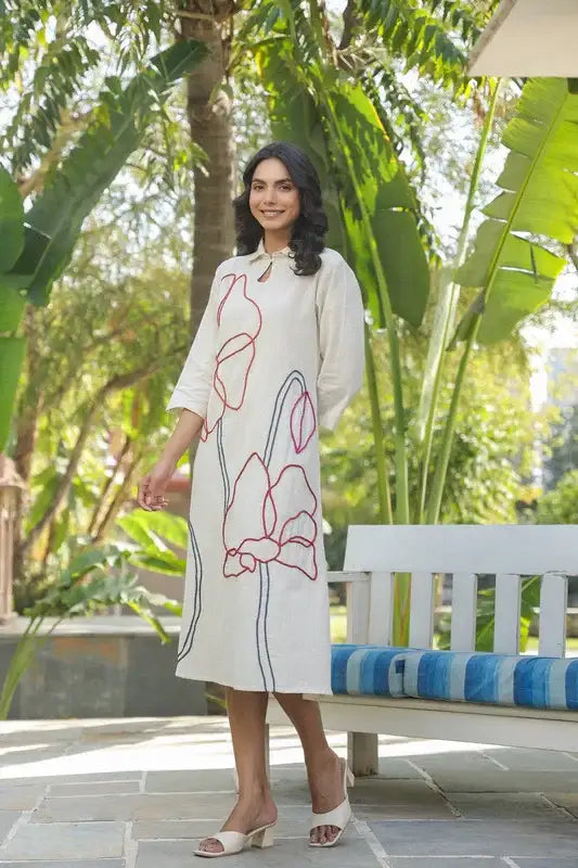 Canvas Bloom Embroidered Cotton Flex Dress