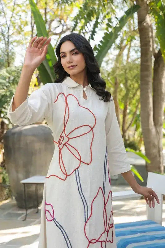 Canvas Bloom Embroidered Cotton Flex Dress