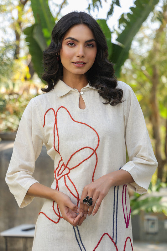 Canvas Bloom Embroidered Cotton Flex Dress