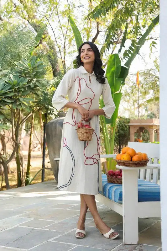 Canvas Bloom Embroidered Cotton Flex Dress