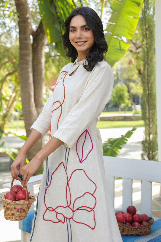Canvas Bloom Embroidered Cotton Flex Dress