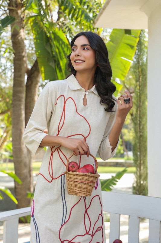 Canvas Bloom Embroidered Cotton Flex Dress