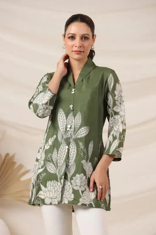 Nature-Inspired Russian Silk Green Top