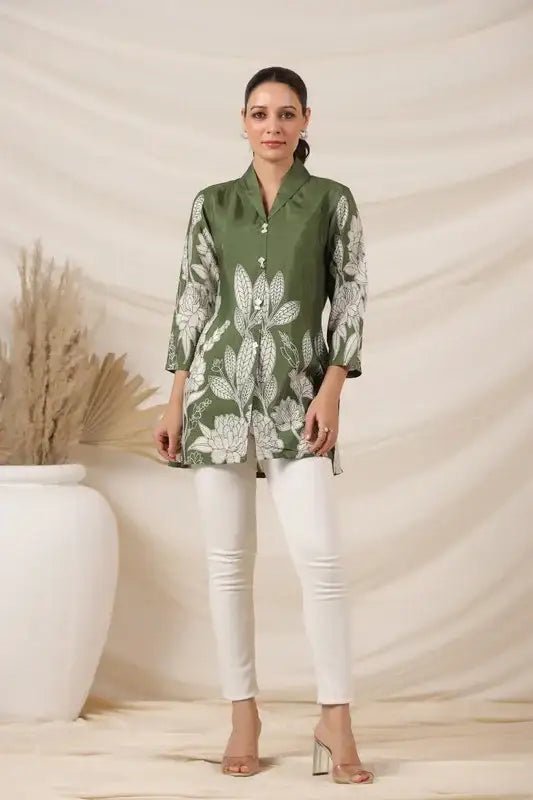 Nature-Inspired Russian Silk Green Top