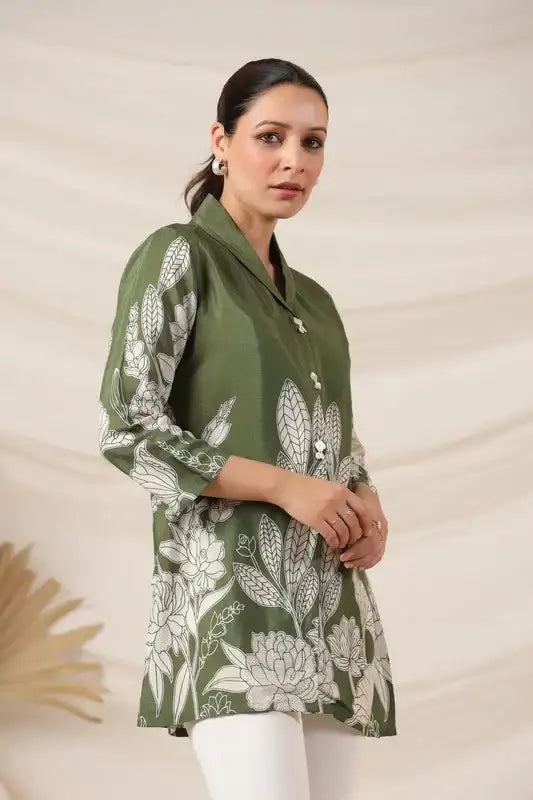 Nature-Inspired Russian Silk Green Top