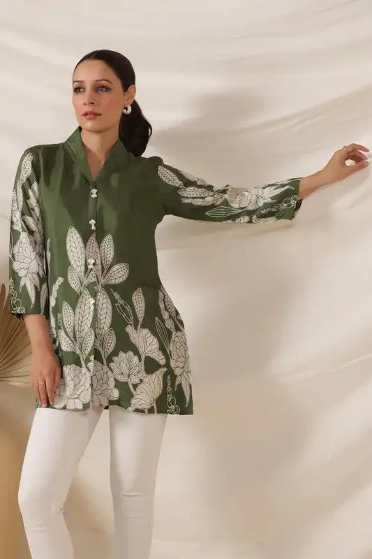 Nature-Inspired Russian Silk Green Top