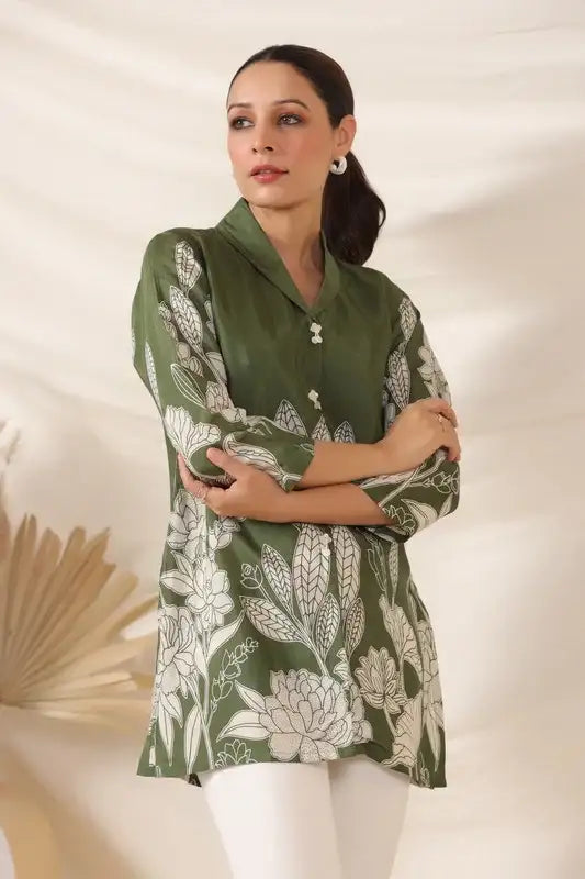 Nature-Inspired Russian Silk Green Top