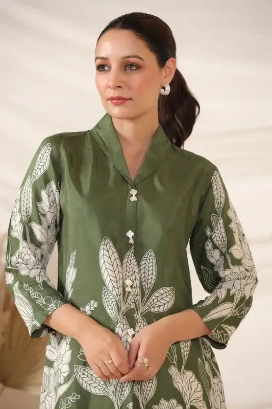 Nature-Inspired Russian Silk Green Top