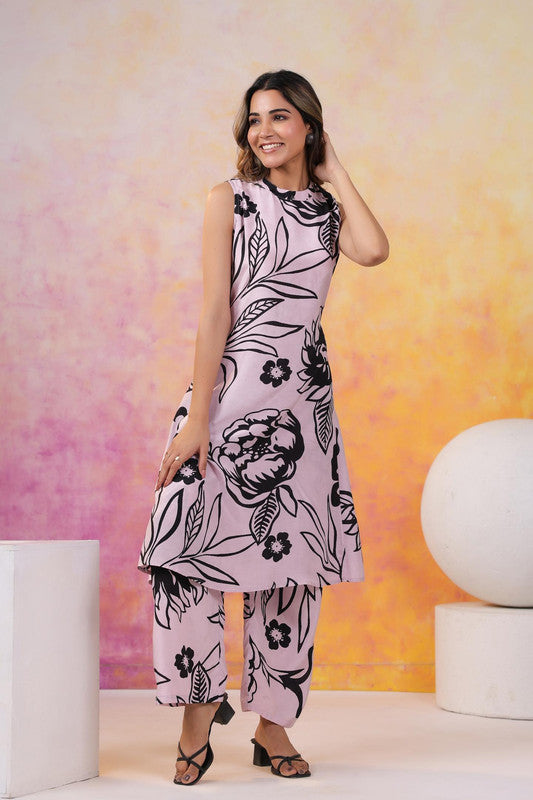 Pink Charm Floral Russian Silk Co-ord Set