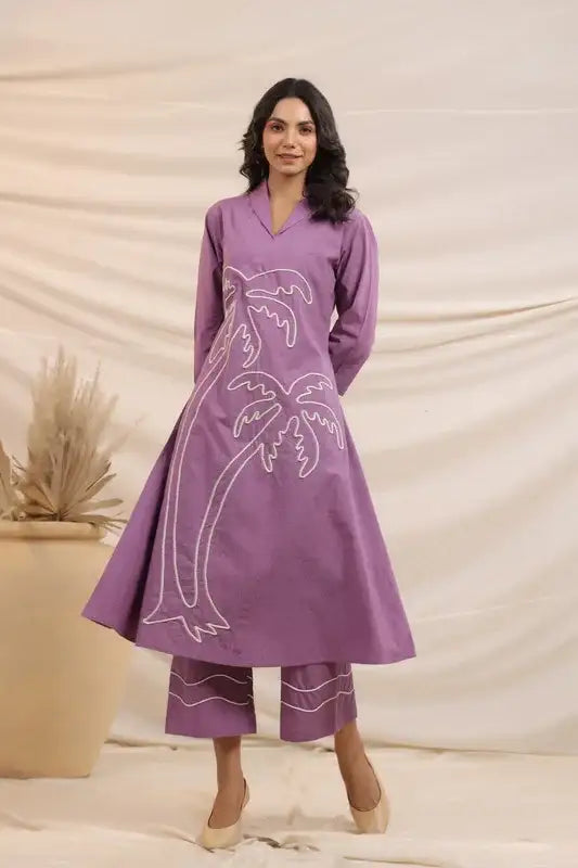 Palm Treas on Lavender Cotton Co-ord Set