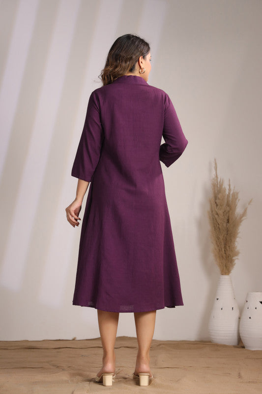 Plum Horse Embroidery Cotton Flex Dress