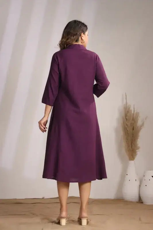 Plum Horse Embroidery Cotton Flex Dress