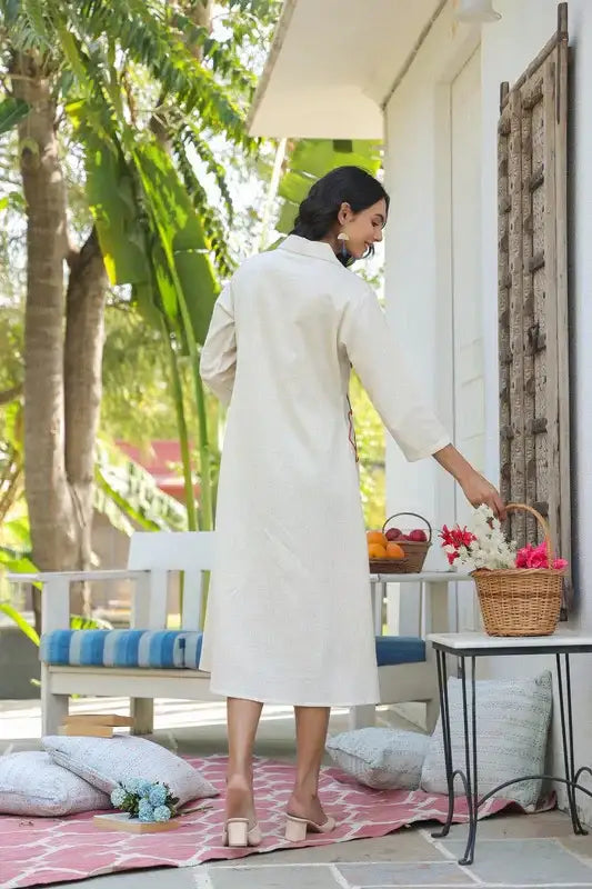 Artisan Bloom Embroidered Cotton Flex Dress