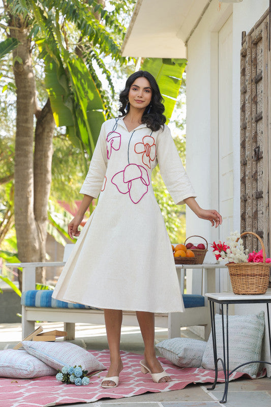 Artisan Bloom Embroidered Cotton Flex Dress