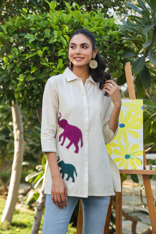 Rustic Elephant Appliqué Cotton Flex Top