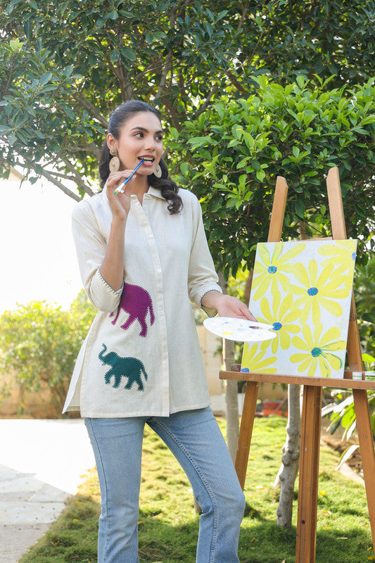 Rustic Elephant Appliqué Cotton Flex Top