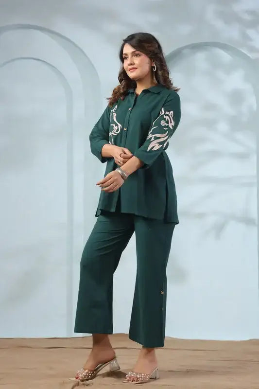 Emerald Horse Embroidery Cotton Flex Co-ord Set