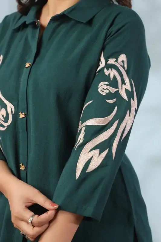 Emerald Horse Embroidery Cotton Flex Co-ord Set