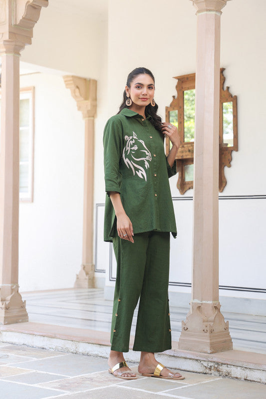 Olive Horse Embroidered Cotton Co-ord Set