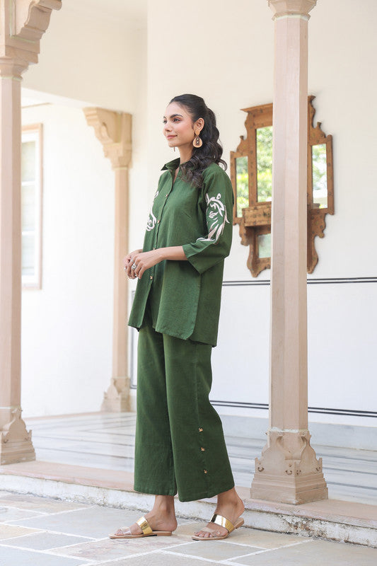 Olive Horse Embroidered Cotton Co-ord Set