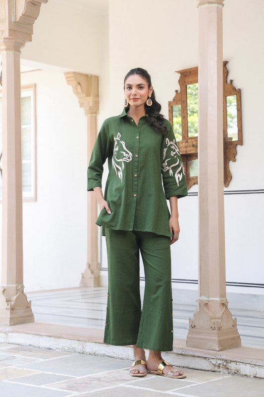 Olive Horse Embroidered Cotton Co-ord Set