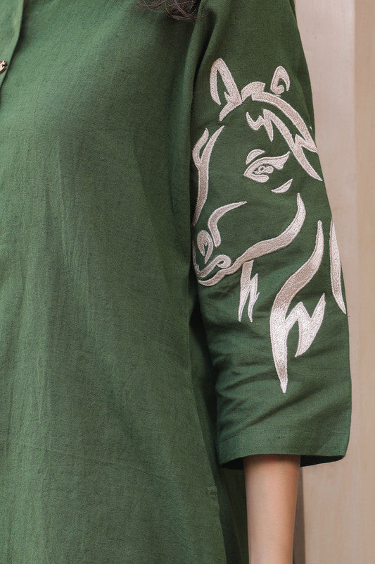 Olive Horse Embroidered Cotton Co-ord Set