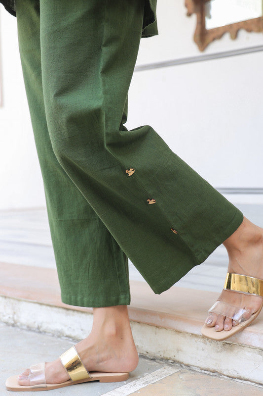 Olive Horse Embroidered Cotton Co-ord Set