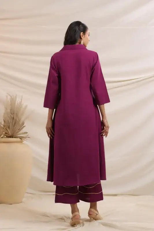 Purple Bloom Embroidered Cotton Co-ord Set